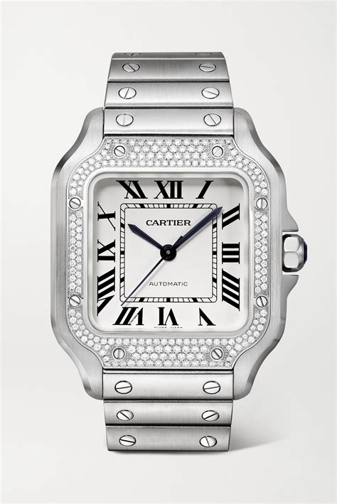 cartier santos gold diamonds|cartier santos watch diamond automatic.